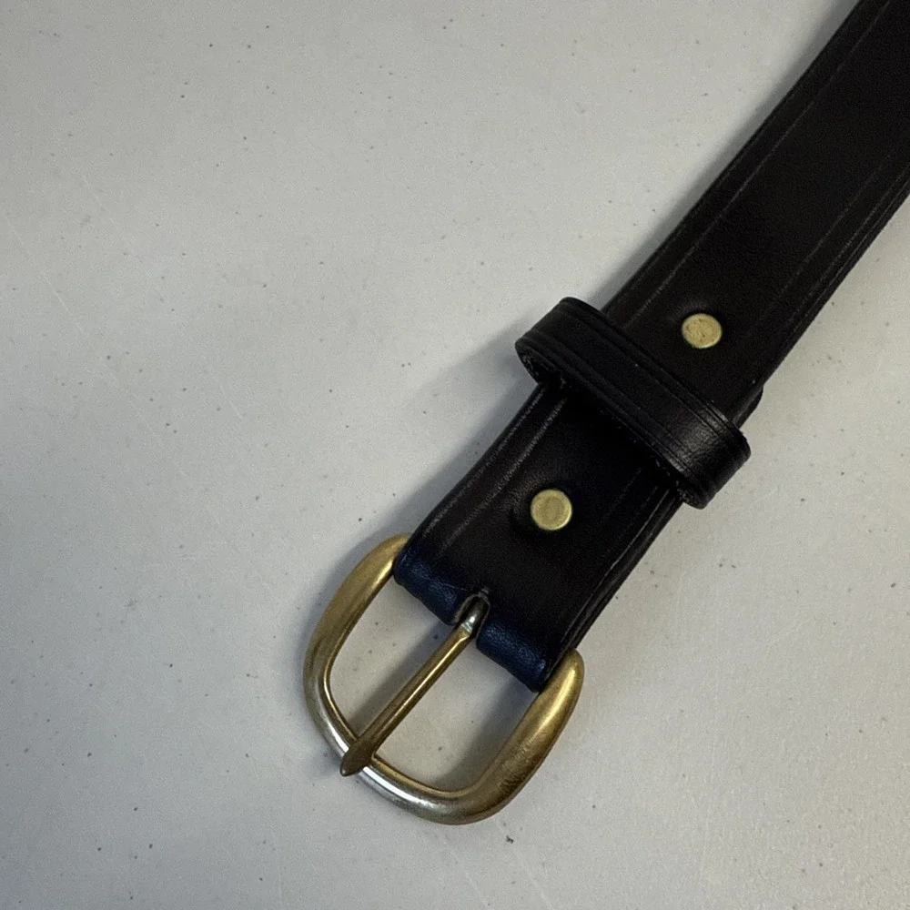 Hunter Men's Black Leather Belt Brass Buckle Thomas Leather Maker Paris, KY USA